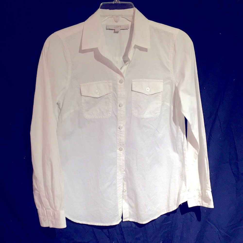 Loft white cotton button-down shirt, small petite